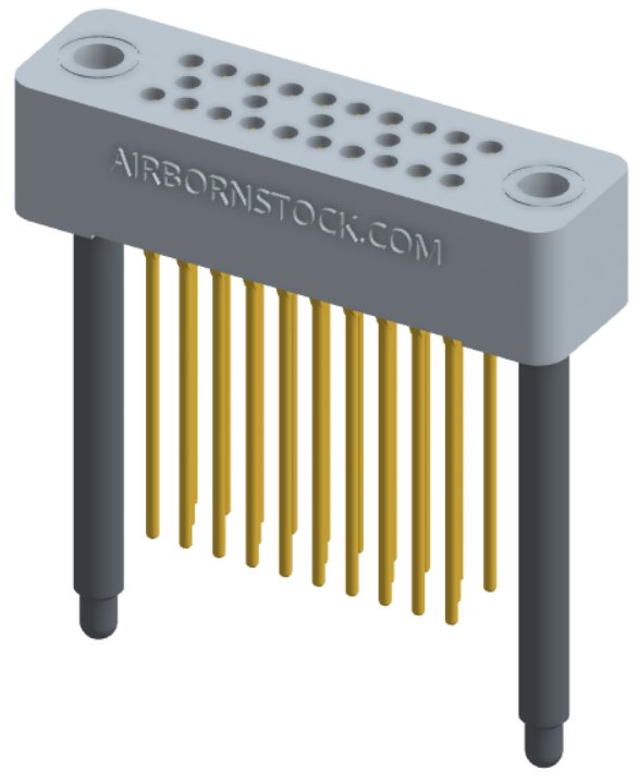 RC324-025-251-4400 - Stackable vertical press-fit board mount connector, 4 rows and 6.25 columns (25 total contacts), and guide hardware.