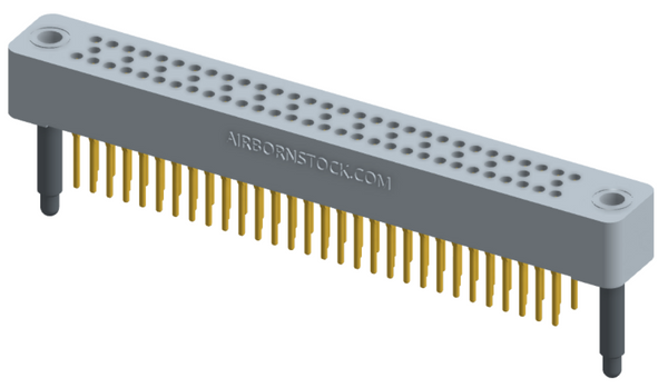RC324-075-211-4000 - Stackable vertical press-fit board mount connector, 4 rows and 18.75 columns (75 total contacts), and guide hardware.