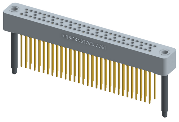 RC324-075-271-4600 - Stackable vertical press-fit board mount connector, 4 rows and 18.75 columns (75 total contacts), and guide hardware.