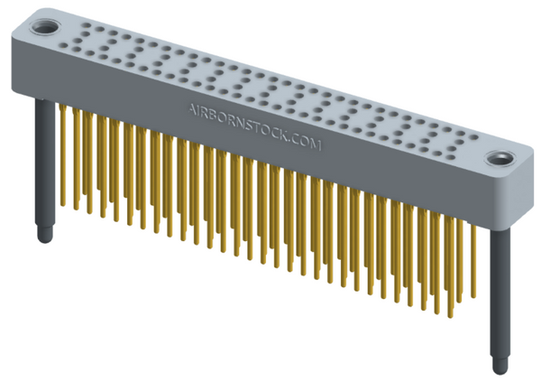 RC424-090-241-4300 - Stackable vertical press-fit board mount connector, 4 rows and 22.5 columns (90 total contacts), and guide hardware.