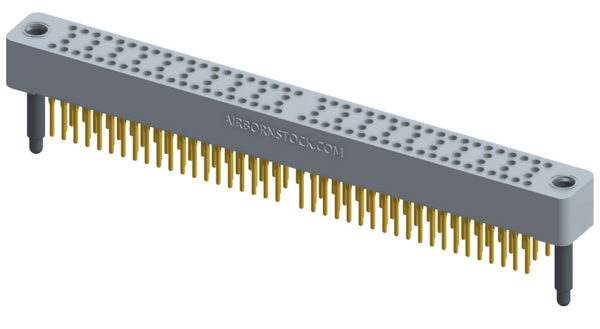 RC424-120-201-3900 - Stackable vertical press-fit board mount connector, 4 rows and 30 columns (120 total contacts), and guide hardware.