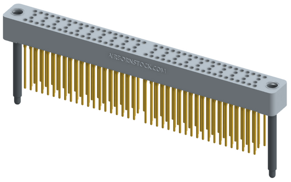 RC424-120-241-4300 - Stackable vertical press-fit board mount connector, 4 rows and 30 columns (120 total contacts), and guide hardware.