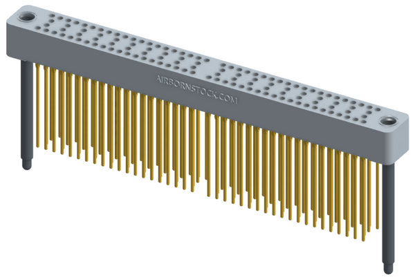 RC424-120-261-4500 - Stackable vertical press-fit board mount connector, 4 rows and 30 columns (120 total contacts), and guide hardware.