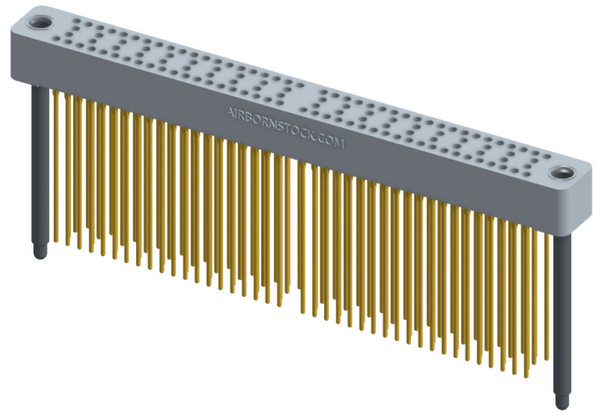 RC424-120-281-4700 - Stackable vertical press-fit board mount connector, 4 rows and 30 columns (120 total contacts), and guide hardware.