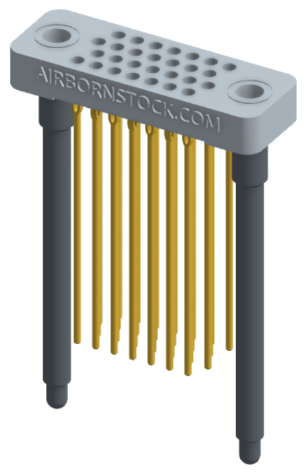 RC442-028-381-4700 - Low-profile, stackable vertical press-fit board-mount connector, with 4 rows and 7 columns (28 total contacts), and guide hardware.