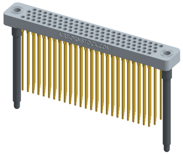 RC442-100-361-4500 - Low-profile, stackable vertical press-fit board-mount connector, with 4 rows and 25 columns (100 total contacts), and guide hardware.
