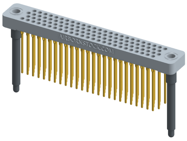 RC442-100-371-4600 - Low-profile, stackable vertical press-fit board-mount connector, with 4 rows and 25 columns (100 total contacts), and guide hardware.