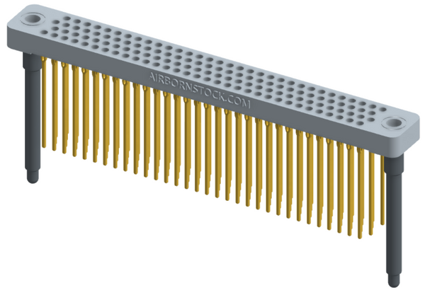 RC442-128-341-4300 - Low-profile, stackable vertical press-fit board-mount connector, with 4 rows and 32 columns (128 total contacts), and guide hardware.