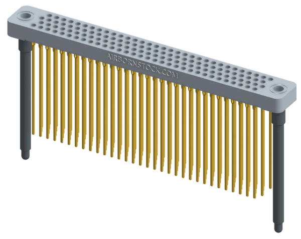 RC442-128-381-4700 - Low-profile, stackable vertical press-fit board-mount connector, with 4 rows and 32 columns (128 total contacts), and guide hardware.
