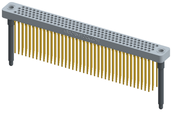 RC442-152-341-4300 - Low-profile, stackable vertical press-fit board-mount connector, with 4 rows and 38 columns (152 total contacts), and guide hardware.
