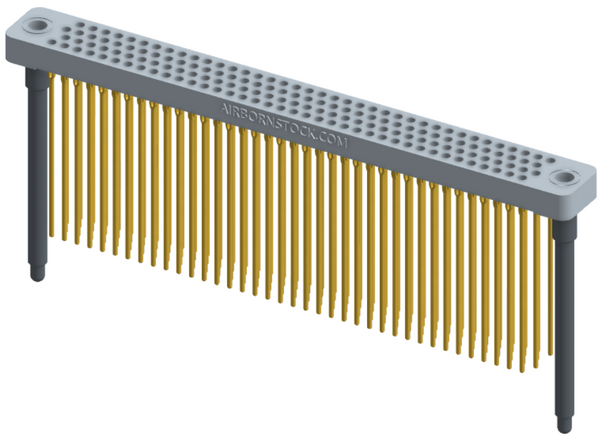 RC442-152-381-4700 - Low-profile, stackable vertical press-fit board-mount connector, with 4 rows and 38 columns (152 total contacts), and guide hardware.