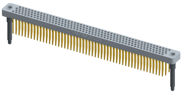 RC442-200-321-4100 - Low-profile, stackable vertical press-fit board-mount connector, with 4 rows and 50 columns (200 total contacts), and guide hardware.