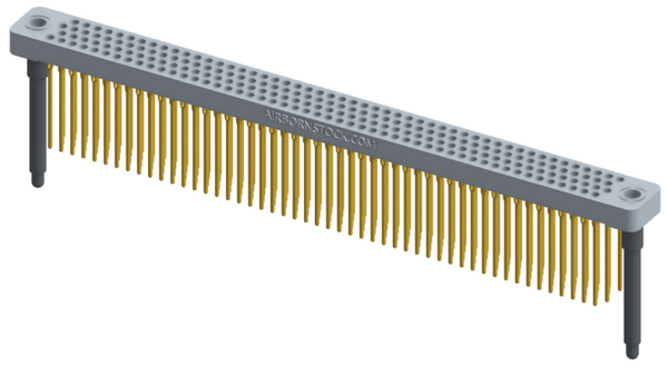 RC442-200-371-4600 - Low-profile, stackable vertical press-fit board-mount connector, with 4 rows and 50 columns (200 total contacts), and guide hardware.
