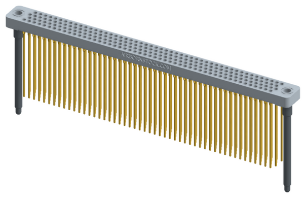 RC442-200-381-4700 - Low-profile, stackable vertical press-fit board-mount connector, with 4 rows and 50 columns (200 total contacts), and guide hardware.