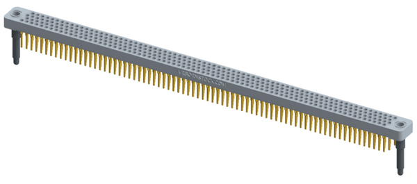 RC442-300-301-3900 - Low-profile, stackable vertical press-fit board-mount connector, with 4 rows and 75 columns (300 total contacts), and guide hardware.
