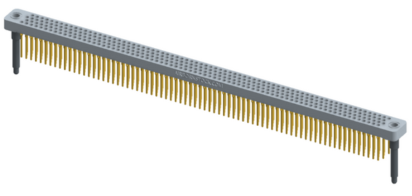 RC442-300-321-4100 - Low-profile, stackable vertical press-fit board-mount connector, with 4 rows and 75 columns (300 total contacts), and guide hardware.