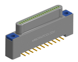 NK-1A2-021-128-TH00-010 - Nano-miniature D-shaped vertical surface board mount (SMT) connector, 21 contacts, and threaded holes for attachment hardware.