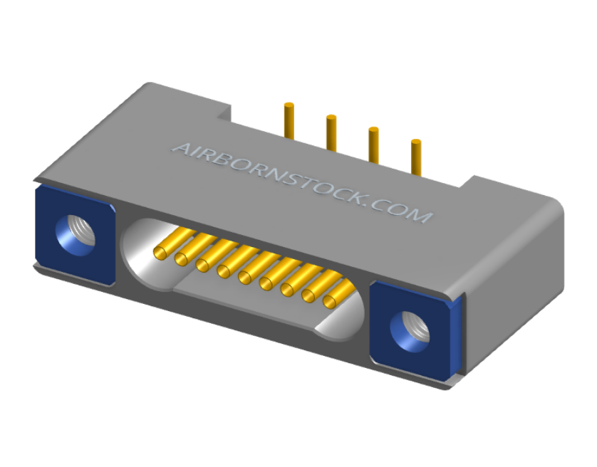 NK-1B2-009-225-TH00 - Nano-miniature D-shaped vertical surface board mount (SMT) connector with mounting holes, 1 row of 9 contacts, and threaded holes for attachment hardware. (Receptacle)