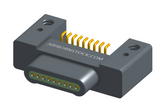 NK-1C2-009-125-TH00 - Nano-miniature D-shaped horizontal surface board mount (SMT) connector with mounting holes, 9 contacts, and threaded holes for attachment hardware.