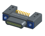 NK-1C2-009-128-TH00 - Nano-miniature D-shaped horizontal surface board mount (SMT) connector with mounting holes, 9 contacts, and threaded holes for attachment hardware.