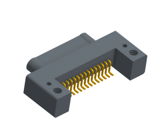NK-1C2-015-128-0000 - Nano-miniature D-shaped horizontal surface board mount (SMT) connector with mounting holes, 15 contacts, and no hardware.