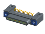 NK-1C2-015-128-TH00 - Nano-miniature D-shaped horizontal surface board mount (SMT) connector with mounting holes, 15 contacts, and threaded holes for attachment hardware.
