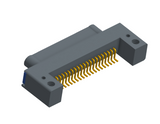 NK-1C2-021-128-TH00 - Nano-miniature D-shaped horizontal surface board mount (SMT) connector with mounting holes, 21 contacts, and threaded holes for attachment hardware.