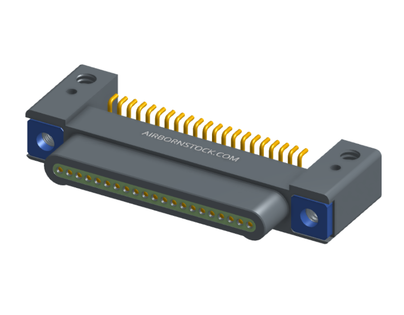 NK-1C2-021-128-TH00 - Nano-miniature D-shaped horizontal surface board mount (SMT) connector with mounting holes, 21 contacts, and threaded holes for attachment hardware.