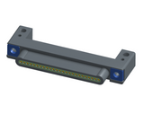 NK-1C2-025-128-TH00 - Nano-miniature D-shaped horizontal surface board mount (SMT) connector with mounting holes, 25 contacts, and threaded holes for attachment hardware.