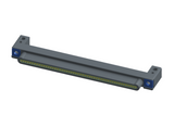 NK-1C2-051-128-TH00 - Nano-miniature D-shaped horizontal surface board mount (SMT) connector with mounting holes, 51 contacts, and threaded holes for attachment hardware.