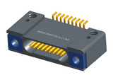 NK-1D2-009-228-TH00 - Nano-miniature D-shaped horizontal surface board mount (SMT) connector with mounting holes, 9 contacts, and threaded holes for attachment hardware.
