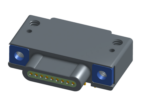 NK-1E2-009-325-TH00 - Nano-miniature D-shaped, right angle, plated-through-hole (PTH) board mount connector, 1 row of 9 contacts, and threaded holes for attachment hardware.(Plug)
