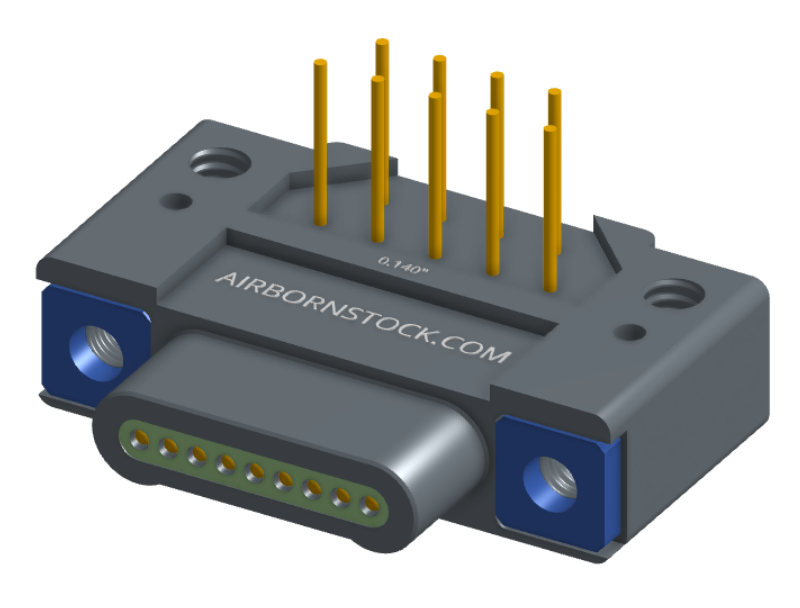 NK-1E2-009-325-TH00 - Nano-miniature D-shaped, right angle, plated-through-hole (PTH) board mount connector, 1 row of 9 contacts, and threaded holes for attachment hardware.(Plug)