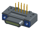 NK-1E2-009-325-TH00 - Nano-miniature D-shaped, right angle, plated-through-hole (PTH) board mount connector, 1 row of 9 contacts, and threaded holes for attachment hardware.(Plug)