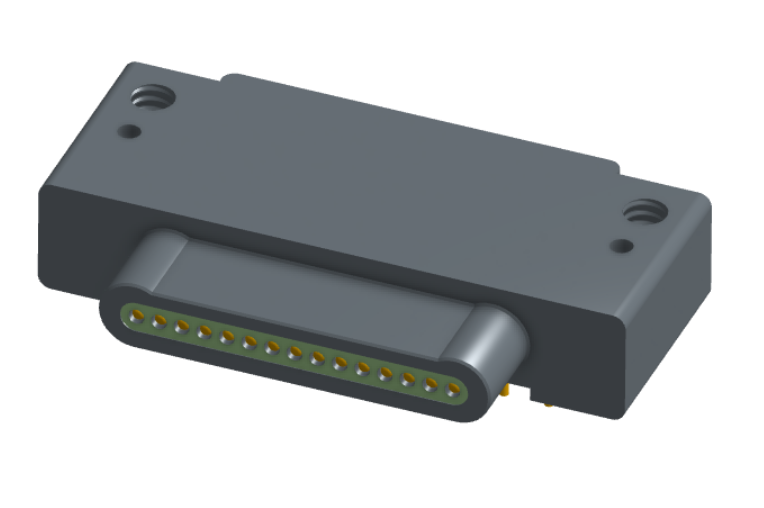 NK-1E2-015-328-0000 - Nano-miniature D-shaped, right angle, plated-through-hole (PTH) board mount connector, 1 row of 15 contacts, and no attachment hardware. (Plug)