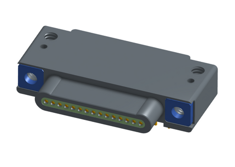 NK-1E2-015-325-TH00 - Nano-miniature D-shaped, right angle, plated-through-hole (PTH) board mount connector, 1 row of 15 contacts, and threaded holes for attachment hardware.(Plug)