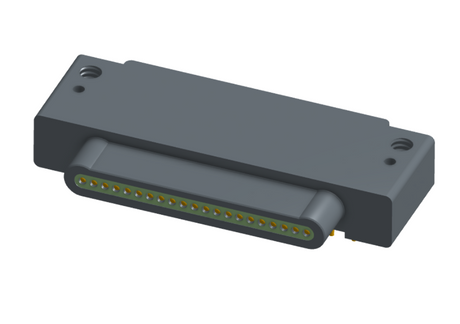 NK-1E2-021-325-0000 - Nano-miniature D-shaped, right angle, plated-through-hole (PTH) board mount connector, 1 row of 21 contacts, and no attachment hardware. (Plug)