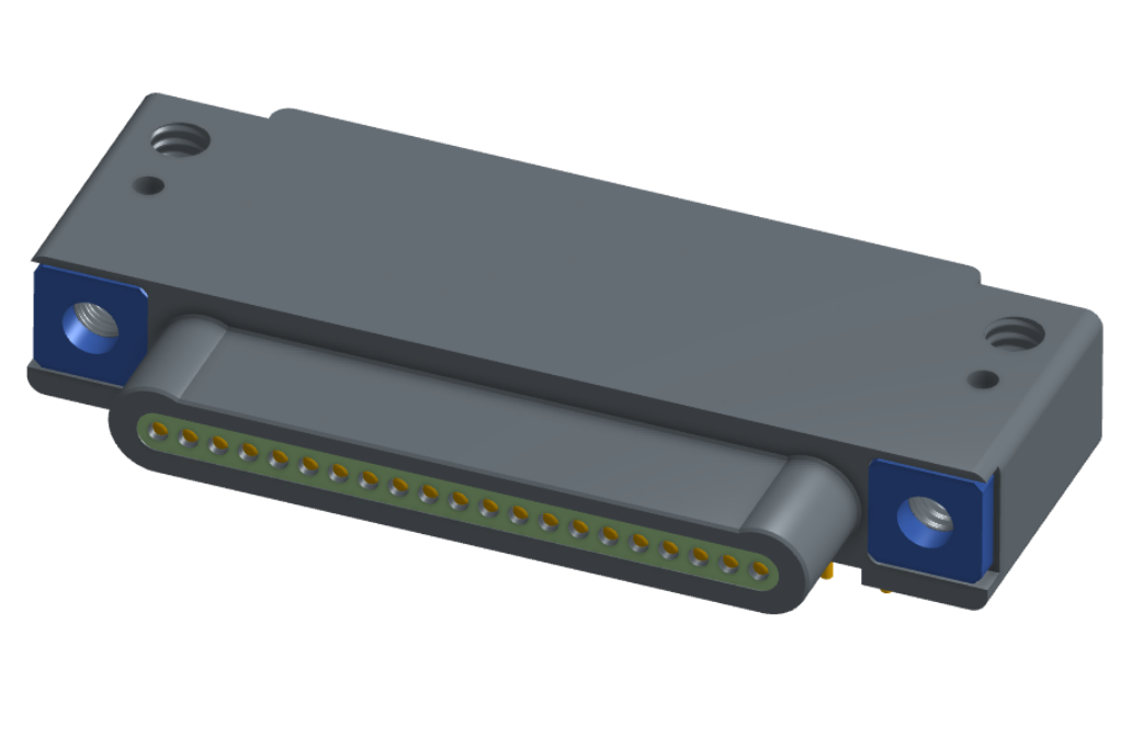 NK-1E2-021-325-TH00 - Nano-miniature D-shaped, right angle, plated-through-hole (PTH) board mount connector, 1 row of 21 contacts, and threaded holes for attachment hardware.(Plug)