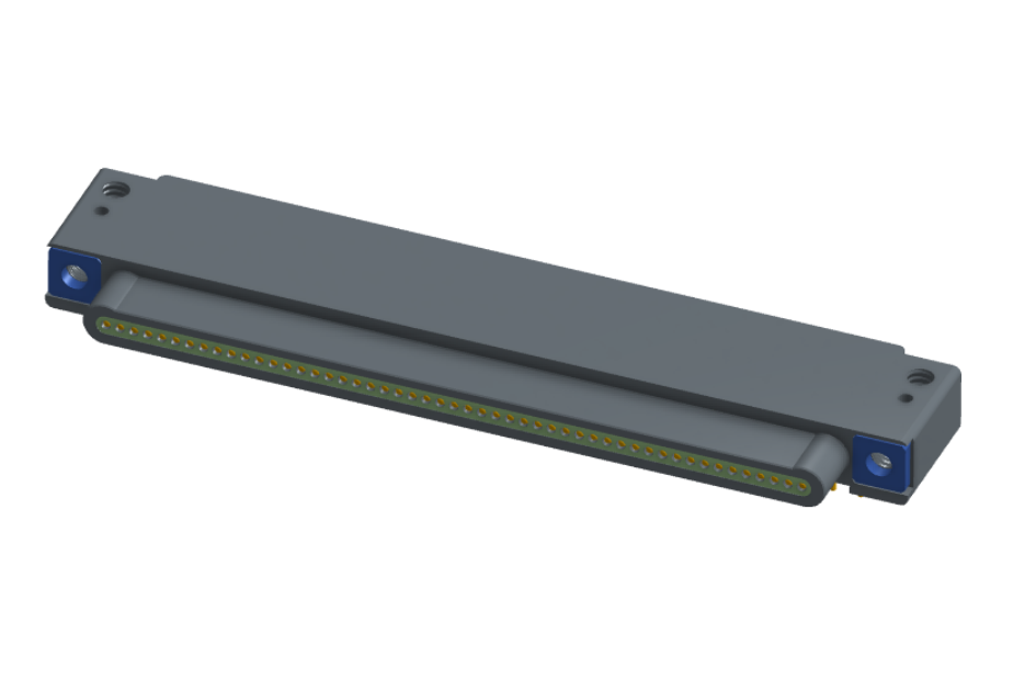 NK-1E2-051-325-TH00 - Nano-miniature D-shaped, right angle, plated-through-hole (PTH) board mount connector, 1 row of 51 contacts, and threaded holes for attachment hardware.(Plug)