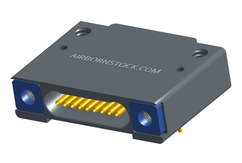 NK-1F2-009-445-TH00 - Nano-miniature D-shaped right angle plated through hole (PTH) board mount connector with mounting holes, 1 row of 9 contacts, and threaded holes for attachment hardware. (Receptacle)