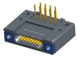 NK-1F2-009-445-TH00 - Nano-miniature D-shaped right angle plated through hole (PTH) board mount connector with mounting holes, 1 row of 9 contacts, and threaded holes for attachment hardware. (Receptacle)