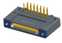 NK-1F4-015-435-TH00 - Nano-miniature D-shaped right angle plated through hole (PTH) board mount connector with mounting holes, 1 row of 15 contacts, and threaded holes for attachment hardware. (Receptacle)