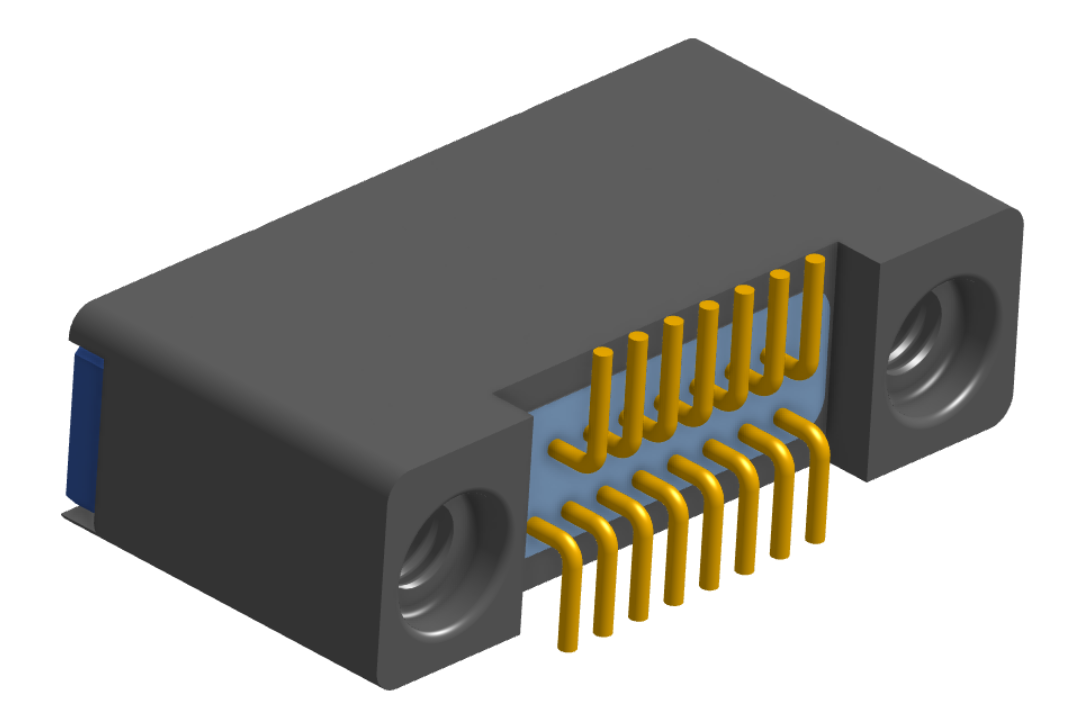 NK-2B2-015-228-TH00-010 - Nano-miniature D-shaped vertical surface board mount (SMT) connector with mounting holes, 2 rows with 15 contacts, and threaded holes for attachment hardware. (Receptacle)