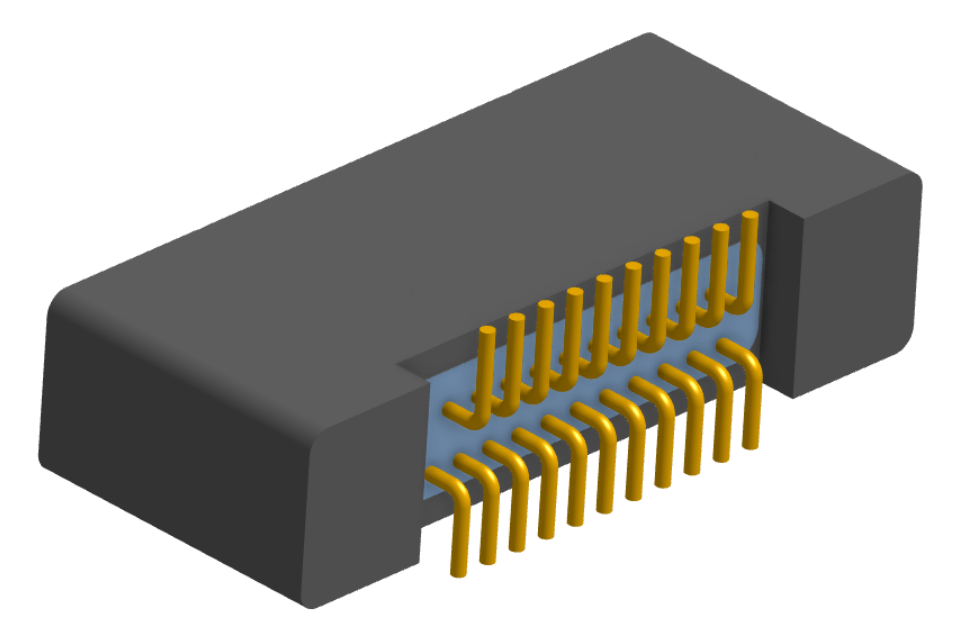 NK-2B2-021-225-0000 - Nano-miniature D-shaped vertical surface board mount (SMT) connector with mounting holes, 2 rows with 21 contacts, and no hardware. (Receptacle)