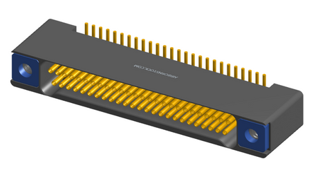 NK-2B2-051-225-TH00 - Nano-miniature D-shaped vertical surface board mount (SMT) connector with mounting holes, 2 rows with 51 contacts, and threaded holes for attachment hardware. (Receptacle)