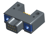 NK-2C5-009-128-TH00 - Nano-miniature D-shaped horizontal surface board mount (SMT) connector with mounting holes, 2 rows with 9 contacts, and threaded holes for attachment hardware. (Plug)