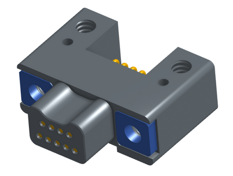 NK-2C2-009-125-TH00 - Nano-miniature D-shaped horizontal surface board mount (SMT) connector with mounting holes, 2 rows with 9 contacts, and threaded holes for attachment hardware. (Plug)