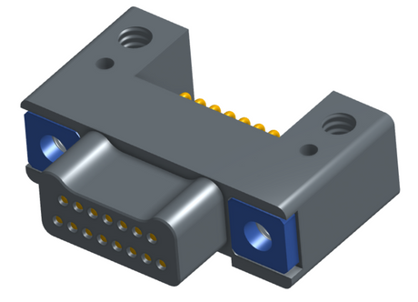 NK-2C2-015-125-TH00 - Nano-miniature D-shaped horizontal surface board mount (SMT) connector with mounting holes, 2 rows with 15 contacts, and threaded holes for attachment hardware. (Plug)