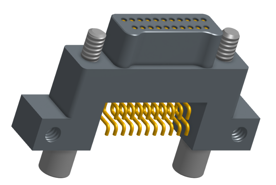 NK-2C5-021-128-JC00 - Nano-miniature D-shape horiztonal surface board mount connector with mounting ears & holes, 2 rows with 21 contacts, and no hardware. (Plug)