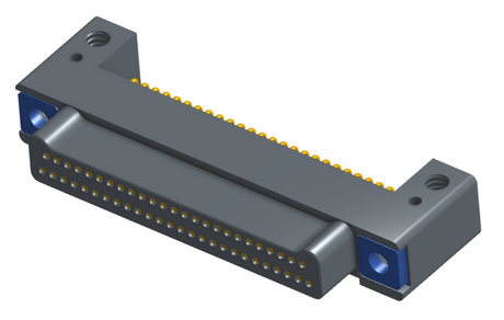 NK-2C2-051-125-TH00 - Nano-miniature D-shaped horizontal surface board mount (SMT) connector with mounting holes, 2 rows with 51 contacts, and threaded holes for attachment hardware. (Plug)